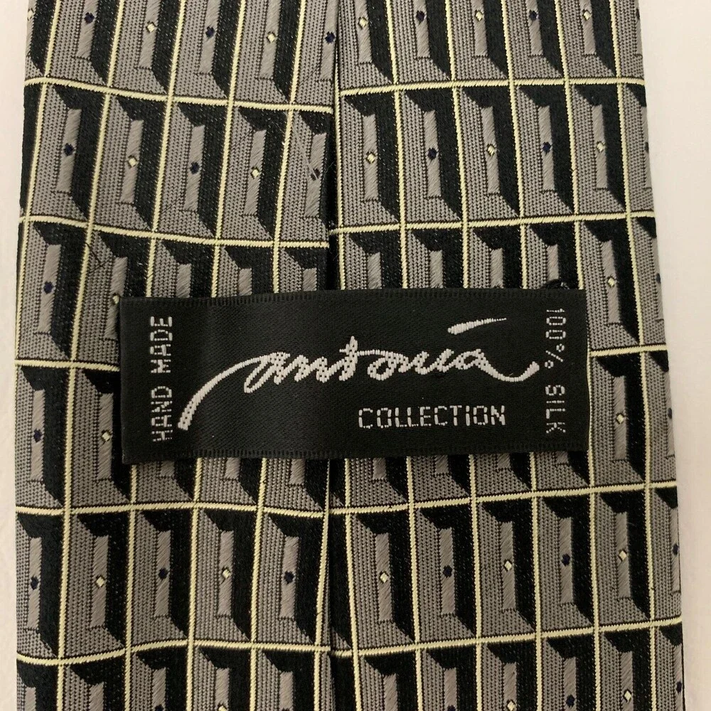 Antonia Collection Men's‎ Tie Necktie Gray Black Multi-color 100% Silk